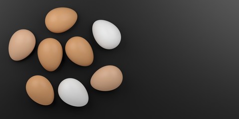 Eggs on black background. 3d illustration