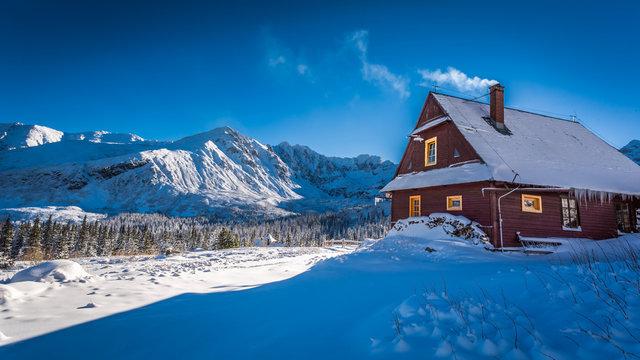 Warm accommodation in cold winter mountains, Tatras, Poland