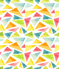Watercolor Colorful Spring Triangles Repeat Abstract Pattern