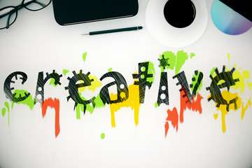 Desktop with creative sketch