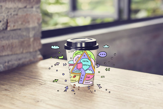 Coffee Cup With Digital Marketing Sketch