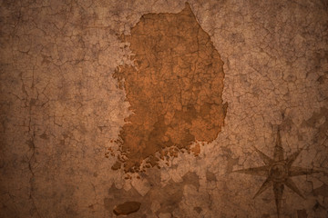 south korea map on vintage crack paper background