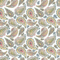 Watercolor Indian Little Yellow Paisley Seamless Pattern