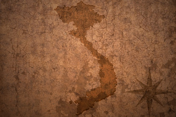 vietnam map on vintage crack paper background