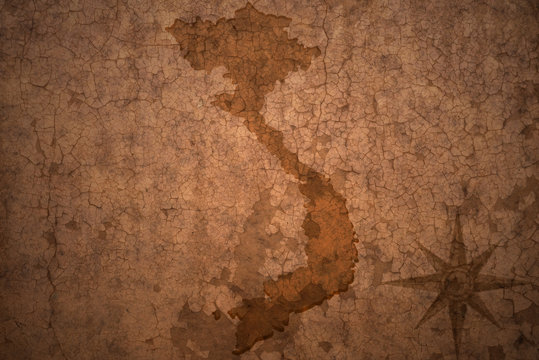 vietnam map on vintage crack paper background