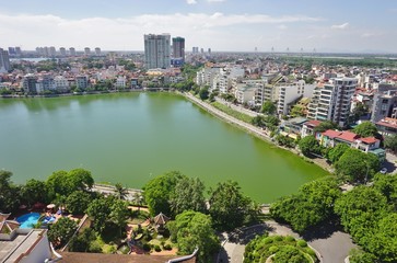 Fototapeta na wymiar Scenic view of Hanoi, the capital of Vietnam, near the West Lake