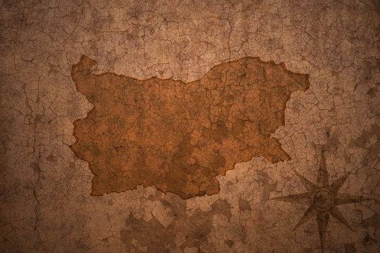 bulgaria map on vintage crack paper background