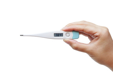 hand holding a thermometer with a high fever temperature