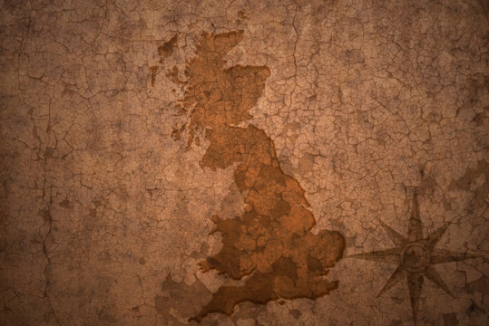 great britain map on vintage crack paper background