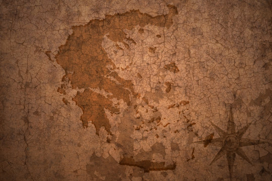 greece map on vintage crack paper background