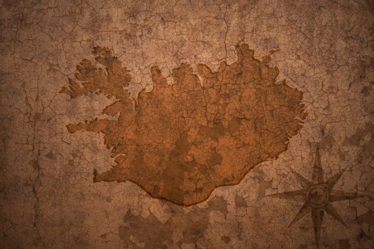 iceland map on vintage crack paper background