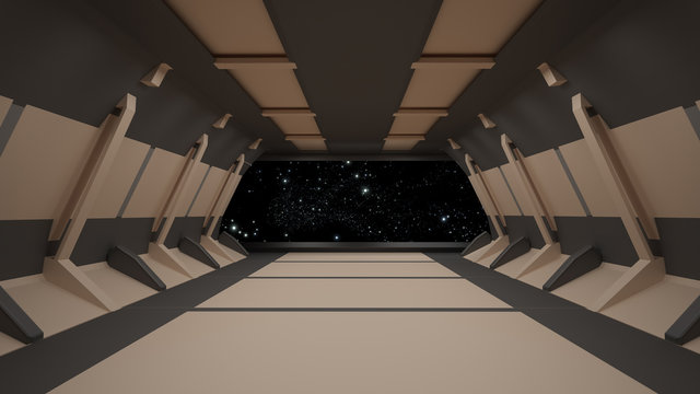 Sci-Fi corridor interior design.3D rendering