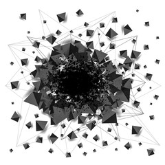 Abstract black shaded pyramids vector explosion with black hole in the center