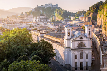 View over Stadt Salzburg in the morning in summer, Salzburg, Austria