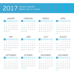 English calendar for 2017 years.
