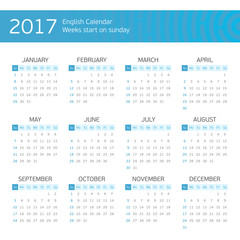 English calendar for 2017 years.