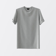 Blank Gray Cotton Tshirt Isolated Center White Empty Background.Mockup Highly Detailed Texture Materials.Clear Label Space for Business Message. Square.Front Side. 3D rendering.