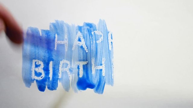 happy birthday text inscription watercolor artist paints blot isolated on white background art video