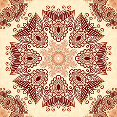 Vector vintage round seamless pattern in Indian mehndi style