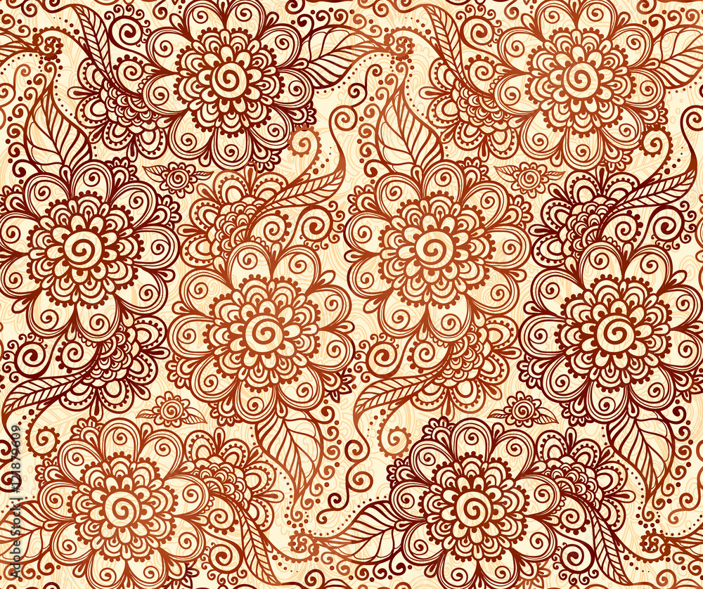 Wall mural Floral henna tattoo style vector seamless pattern