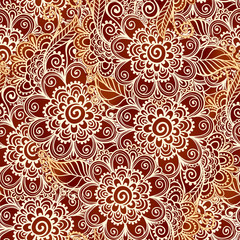 Fototapeta na wymiar Floral henna tattoo style vector seamless pattern