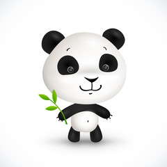 Little cute vector panda bear with green branch and leaves