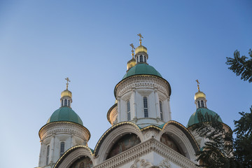 Astrakhan Kremlin church with blue sky in Russia