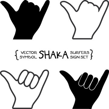 Vector black and white surfers shaka hand sign