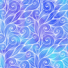 Light blue doodle hair waves vector seamless pattern