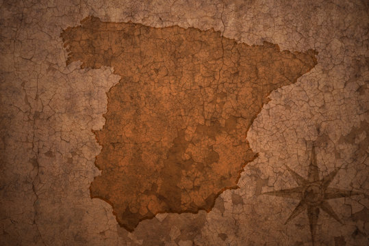 Spain Map On Vintage Crack Paper Background