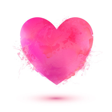 Pink vector Valentines Day heart in watercolor style isolated on white background