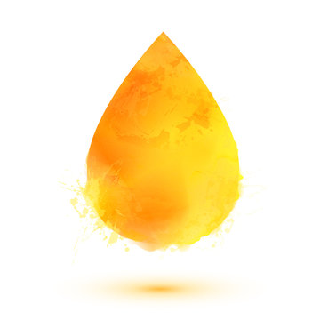 Yellow Watercolor Vector Oil Drop Isolated On White Background