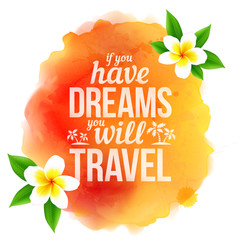 Watercolor style orange vector stain with sign and frangipani flowers © art_of_sun