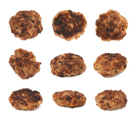 Set of single small hand made cutlets isolated over white background