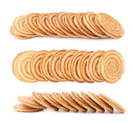 Line of cookies isolated over the white background