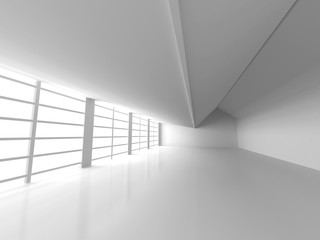 Abstract White Empty Room With Big Windows. Architecture Backgro