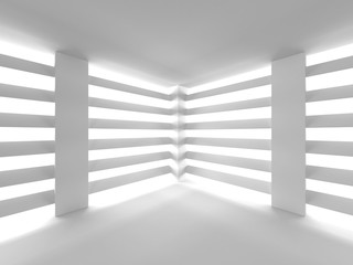 Empty White Room With Windows. Abstract Architecture Background