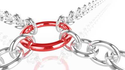 Chains pulling on a red metal ring