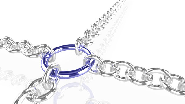 Chains pulling on a blue metal ring