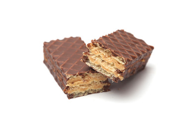 Chocolate Peanut Butter Wafer Cookies on a White Background