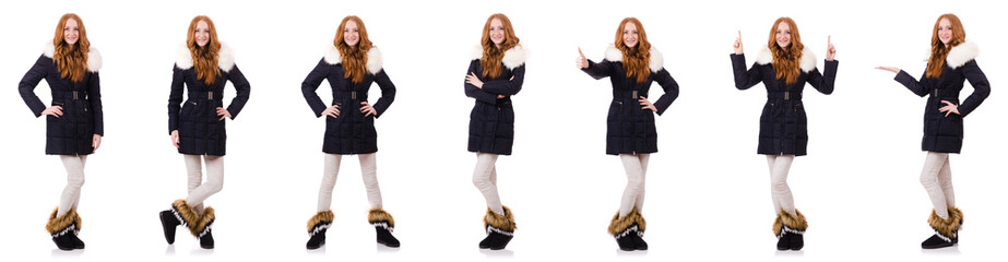 Pretty girl in warm clothes isolated on white