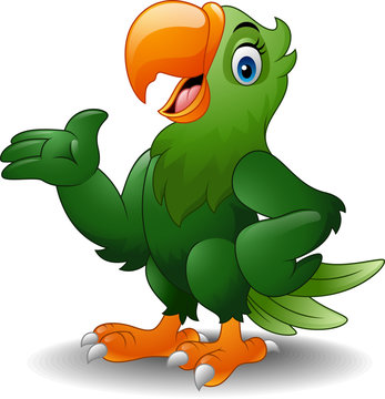 Cartoon green parrot presenting

