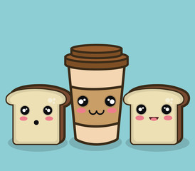 bread and cup coffee cartoon graphic design vector illustration eps 10