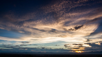 colorful dramatic sky with cloud at sunset