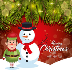 card christmas with snow and elf red bakcground design vector illustration eps 10