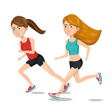 two girl cartoon running jogging icon graphic vector illustration eps 10