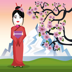 girl japanese kimono welcome japan icon vector illustration