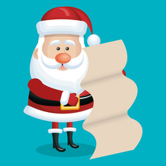 card santa with list gift blue bakcground vector illustration