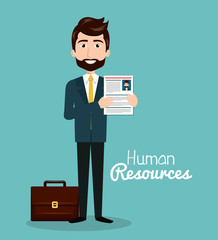man character with portfolio and curriculum human resources vector illustration