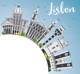 Obraz premium Lisbon Skyline with Gray Buildings, Blue Sky and Copy Space.
